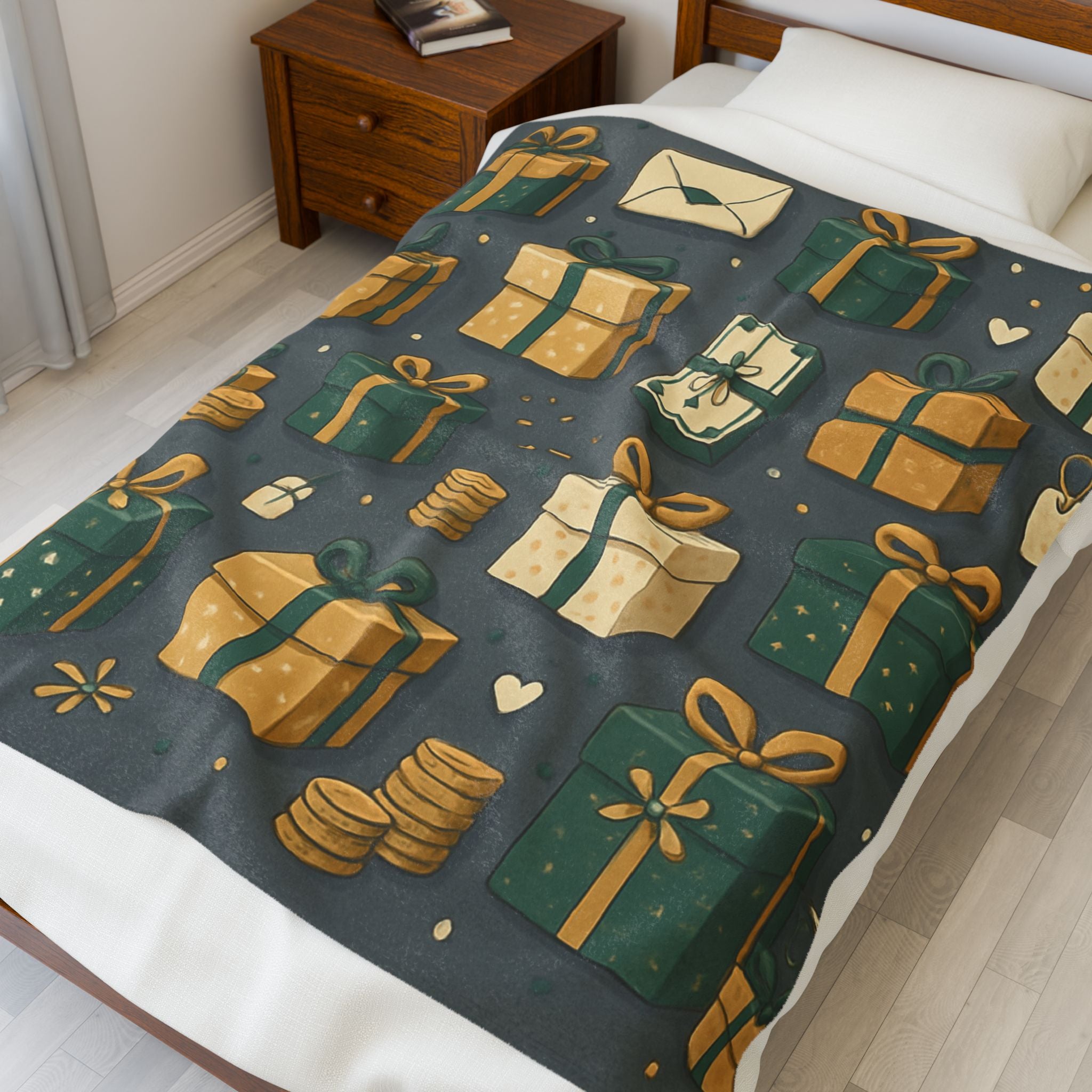Plush Holiday Gift Pattern Velveteen Blanket
