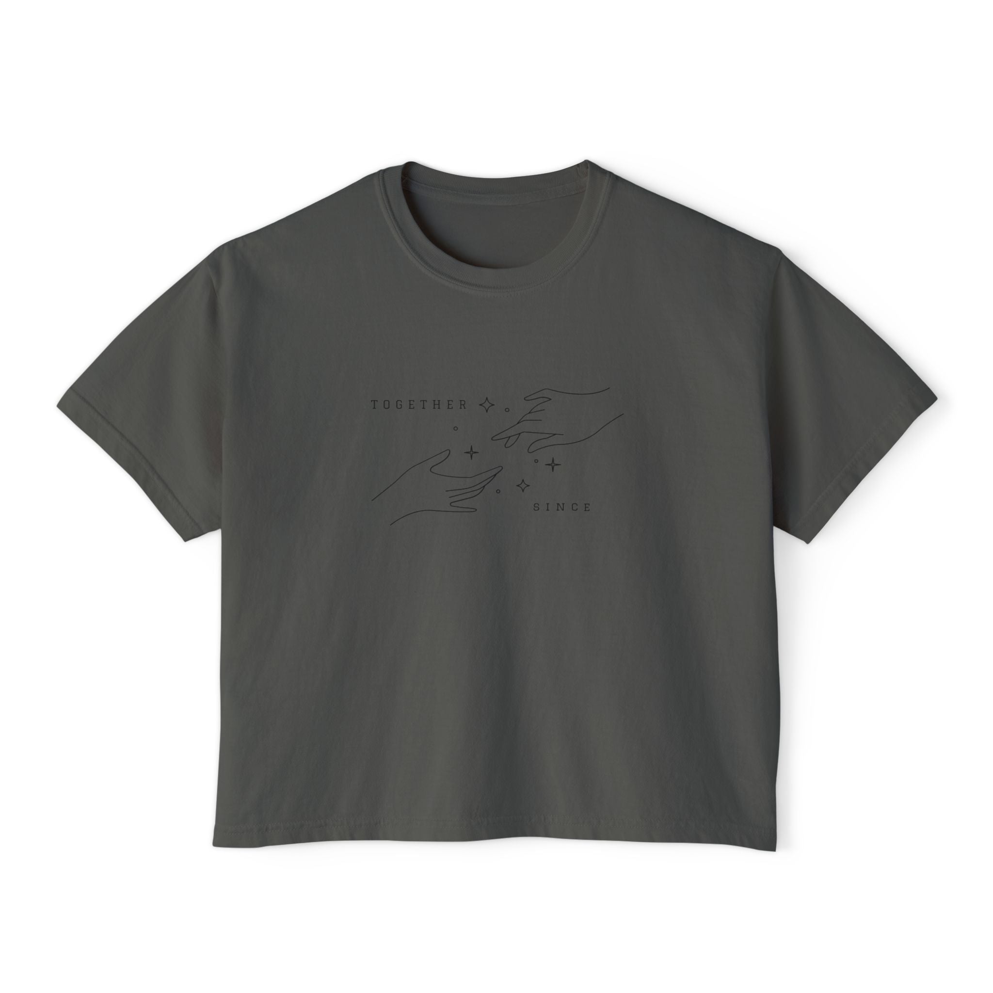 Boxy Tee — Minimalist 'Together & Kind' Line-Art Hands Graphic