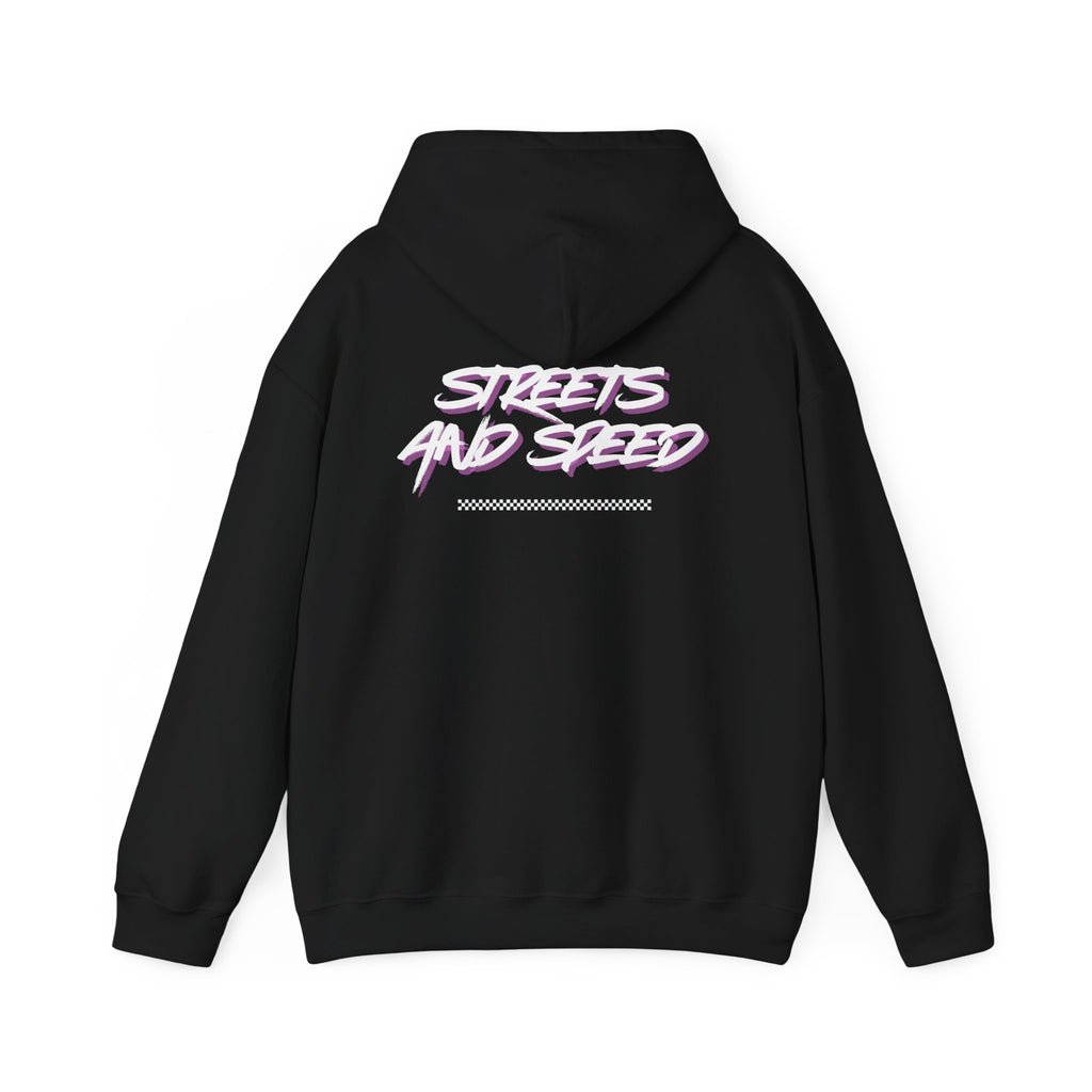 Streets and Speed Hoodie — Retro Neon Racing Graphic Hooded Sweatshirt