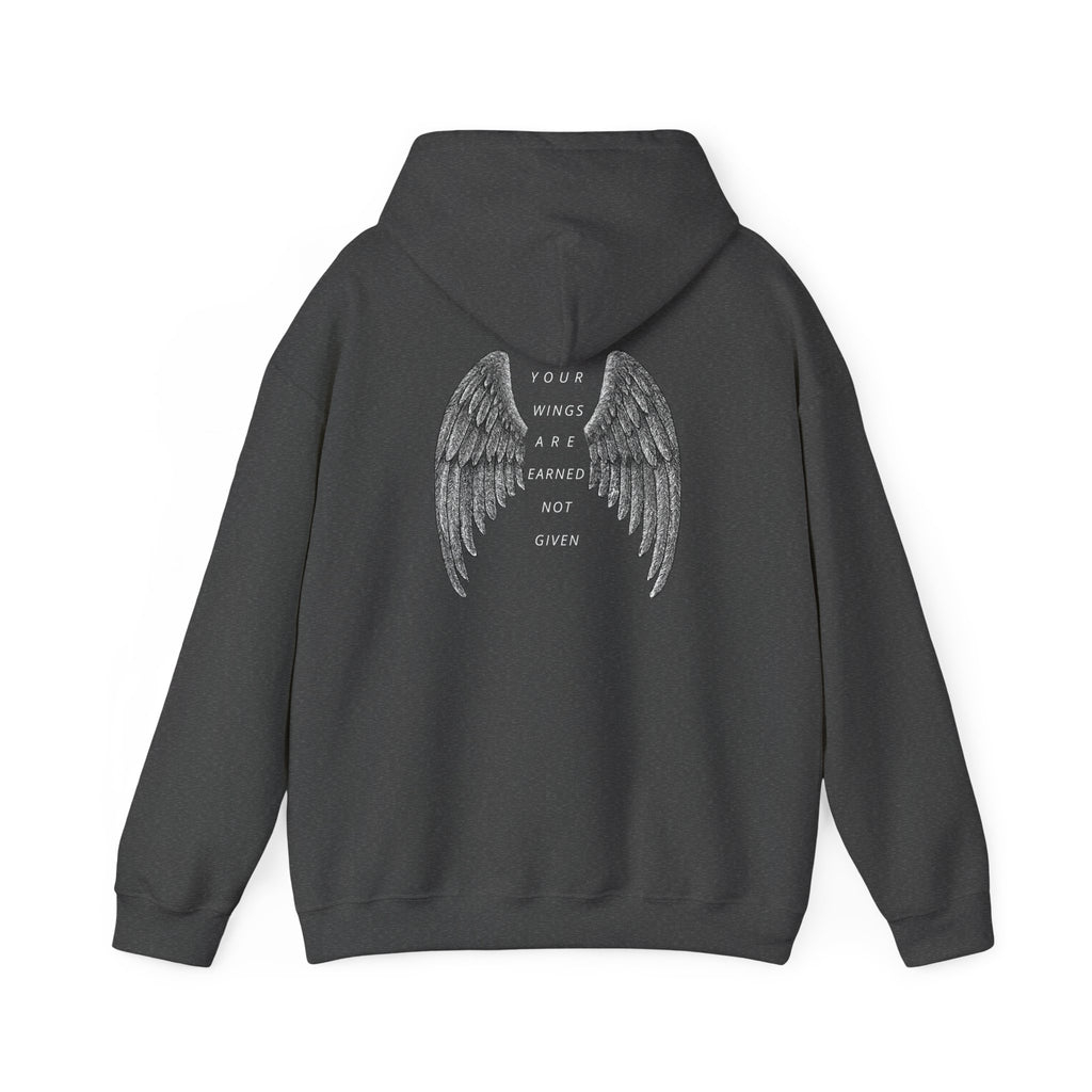 Angel Wings Hoodie — “Your Wings Are Earned Not Given” Graphic Hooded Sweatshirt