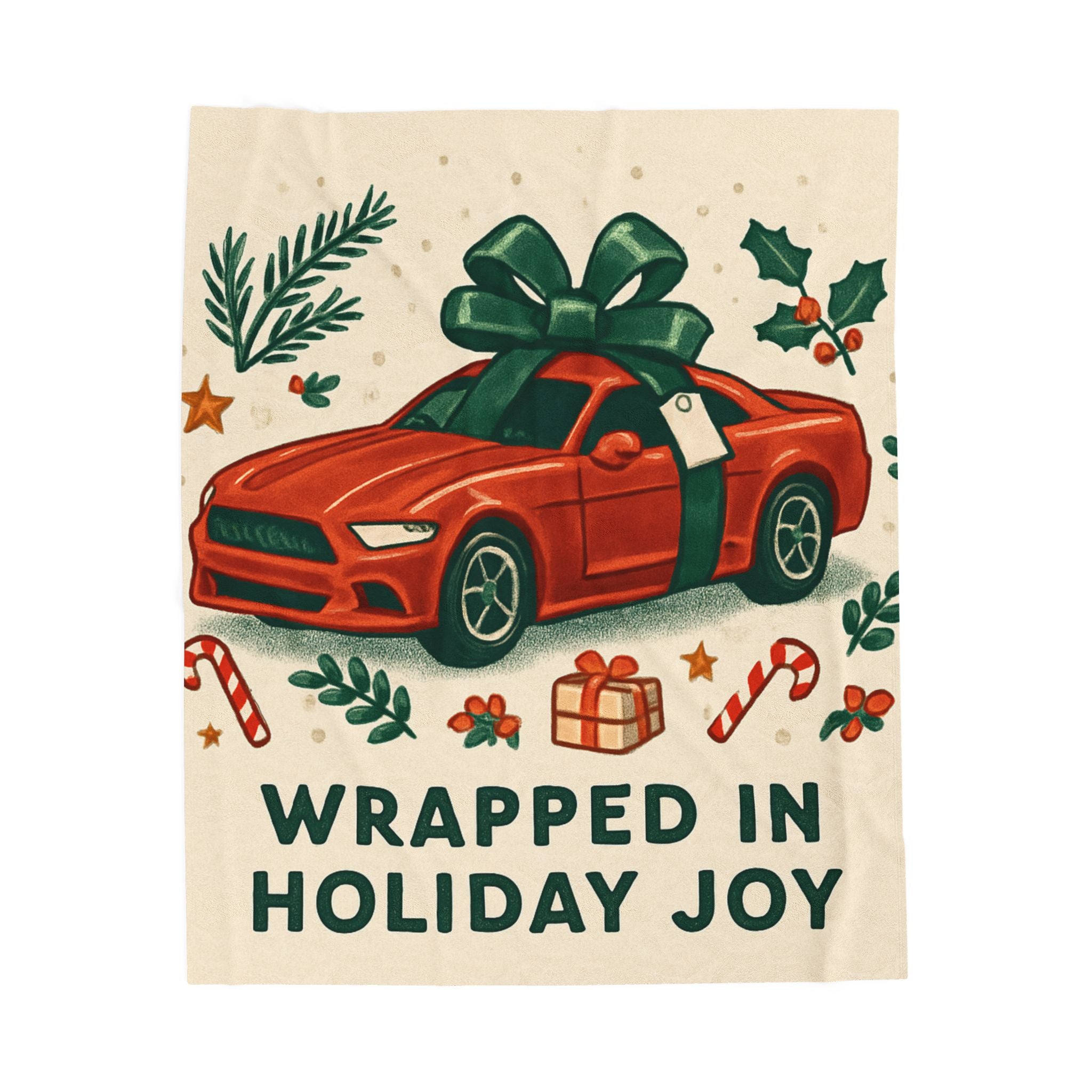 Holiday Car Throw Blanket — "Wrapped in Holiday Joy" Velveteen Plush Blanket