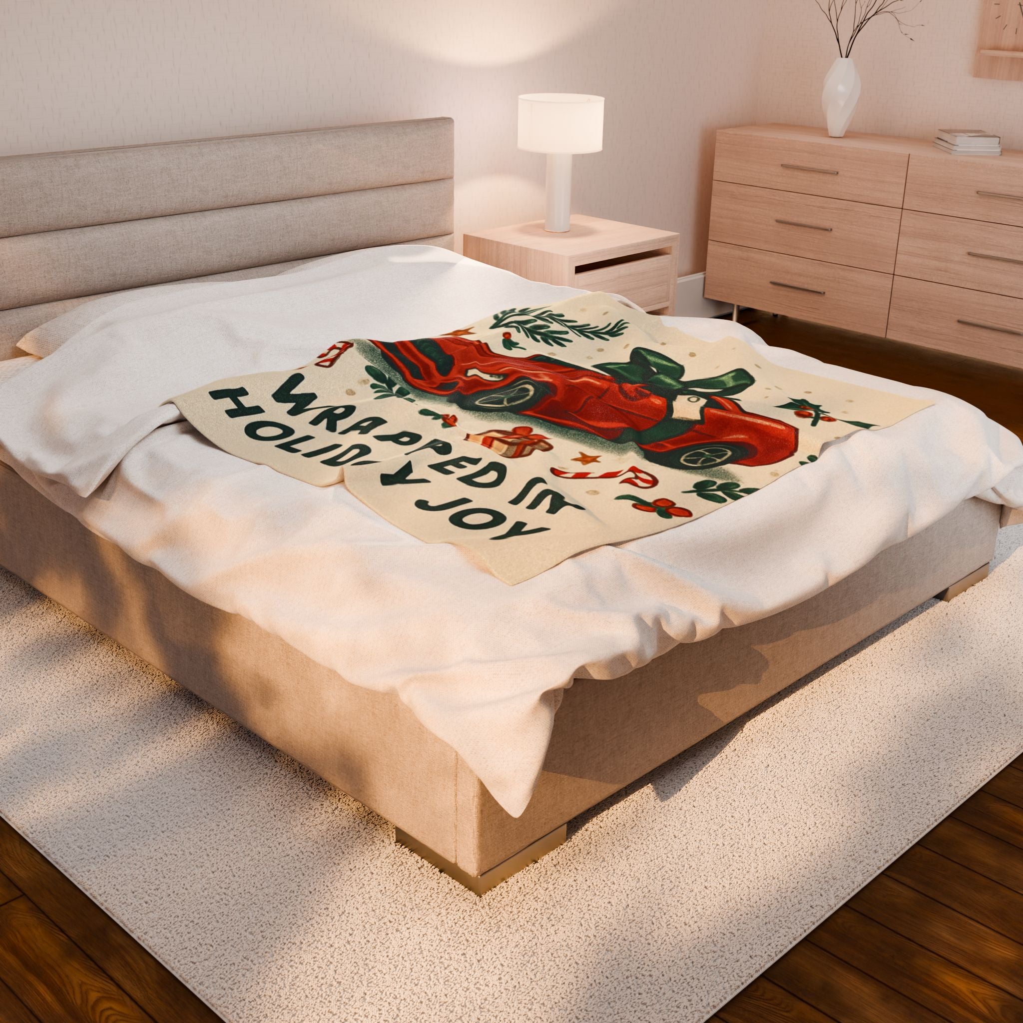Holiday Car Throw Blanket — "Wrapped in Holiday Joy" Velveteen Plush Blanket