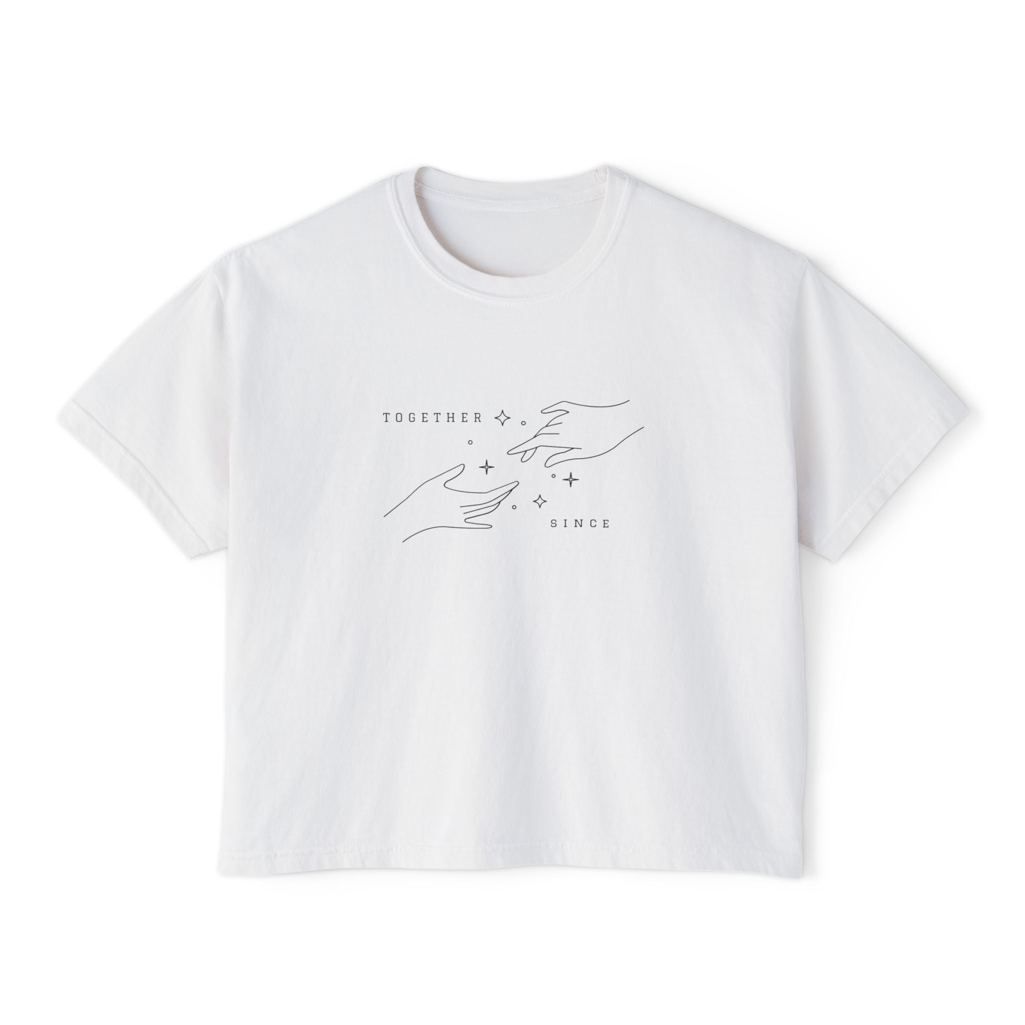 Boxy Tee — Minimalist 'Together & Kind' Line-Art Hands Graphic