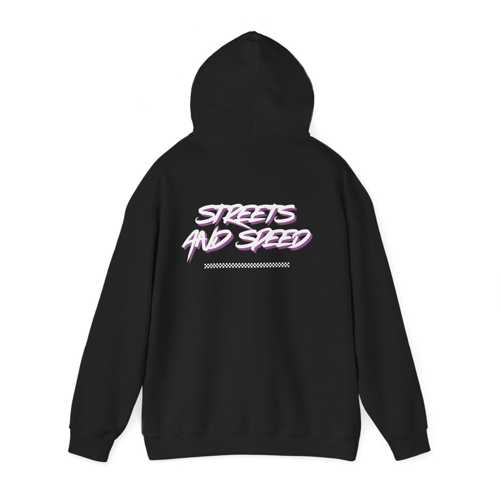 Streets and Speed Hoodie — Retro Neon Racing Graphic Hooded Sweatshirt